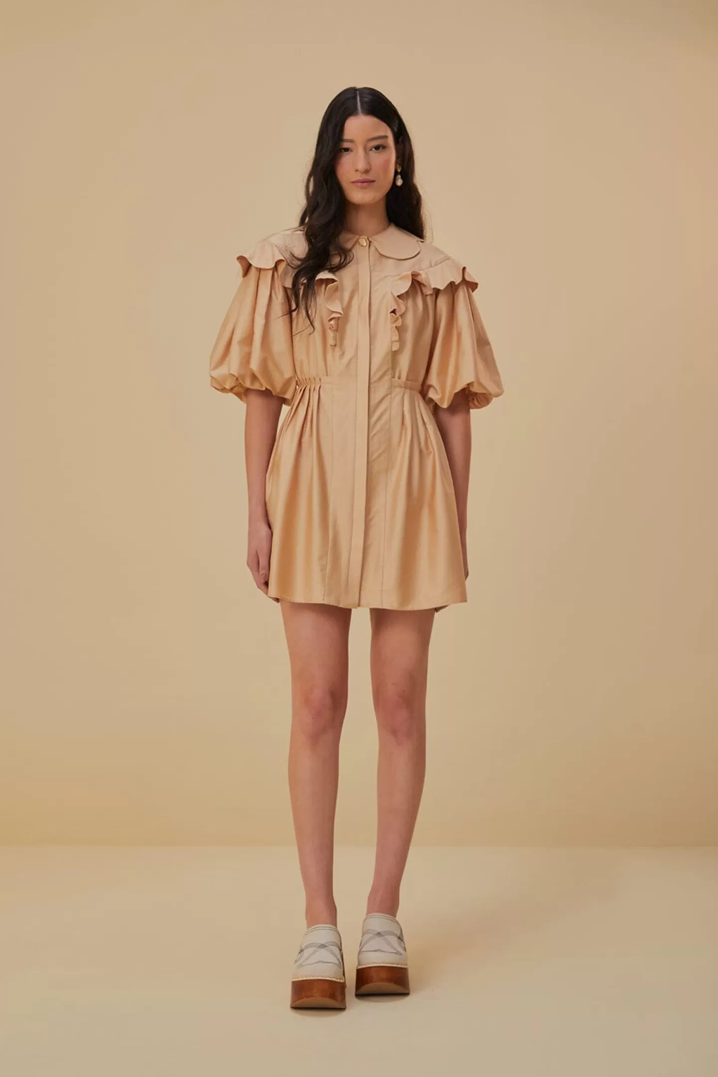 FARM Rio  BEIGE SHORT SLEEVE MINI DRESS