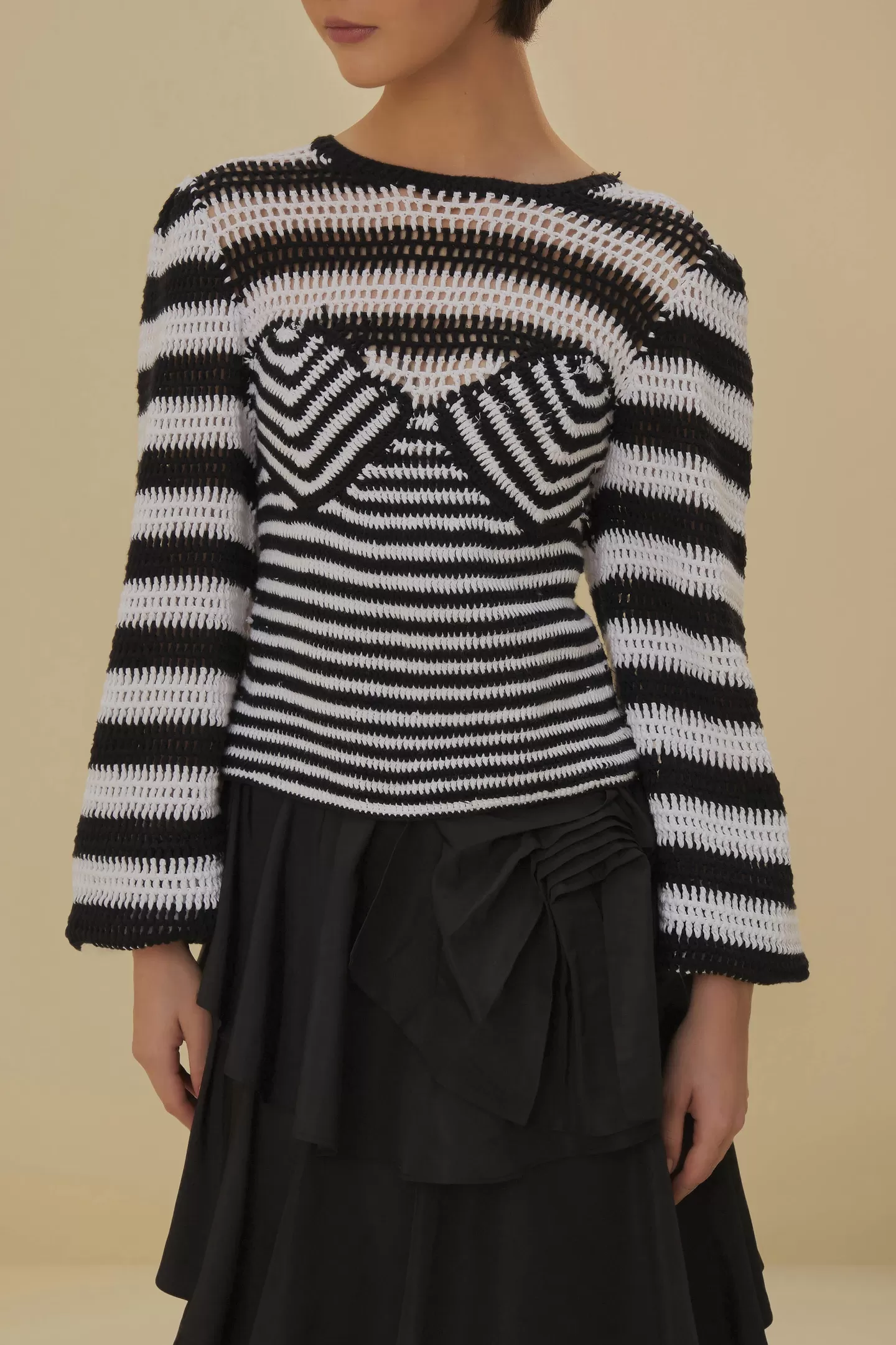 FARM Rio  BLACK AND WHITE STRIPES CROCHET BLOUSE