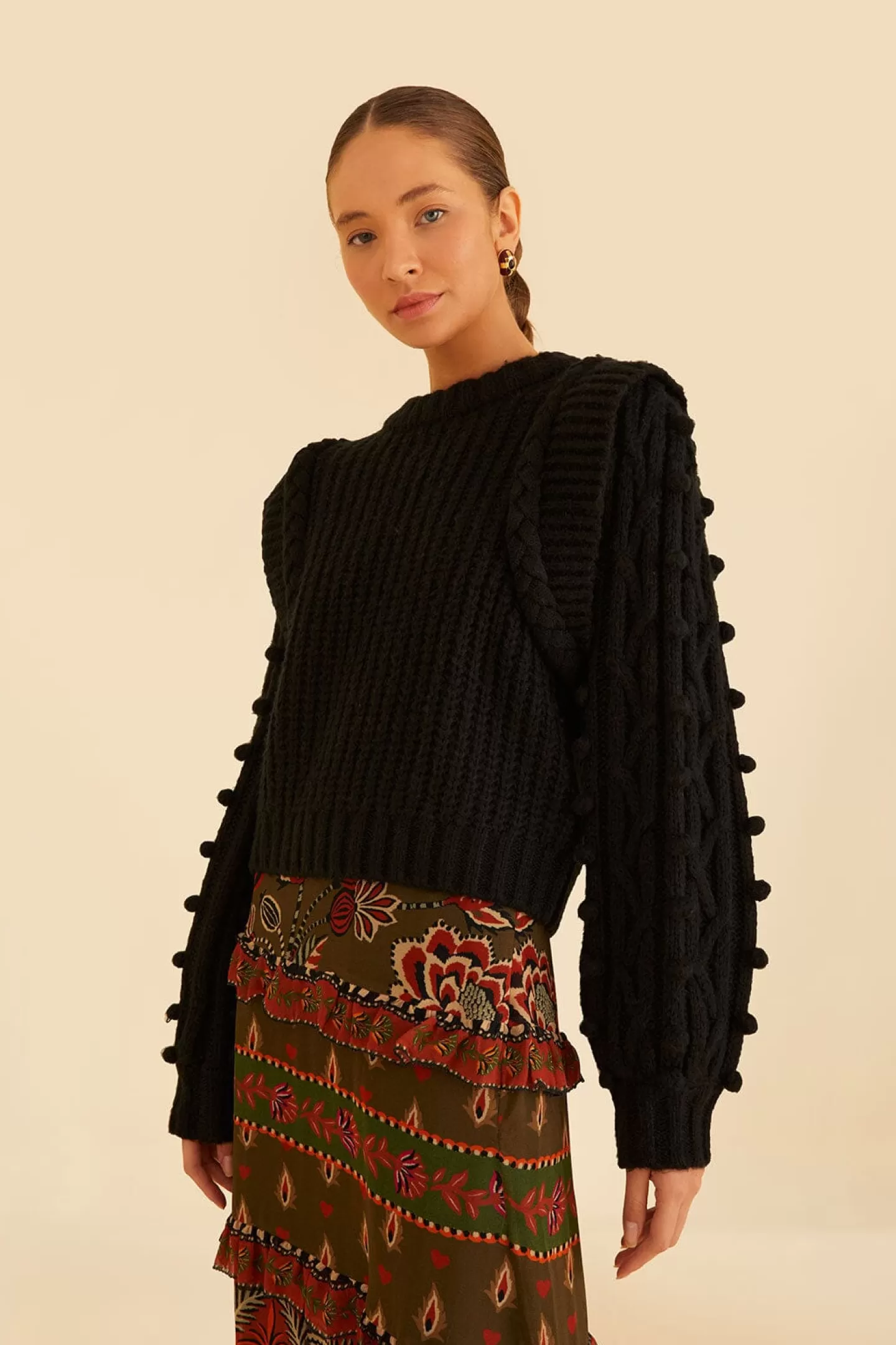 FARM Rio  BLACK BRAIDED SWEATER