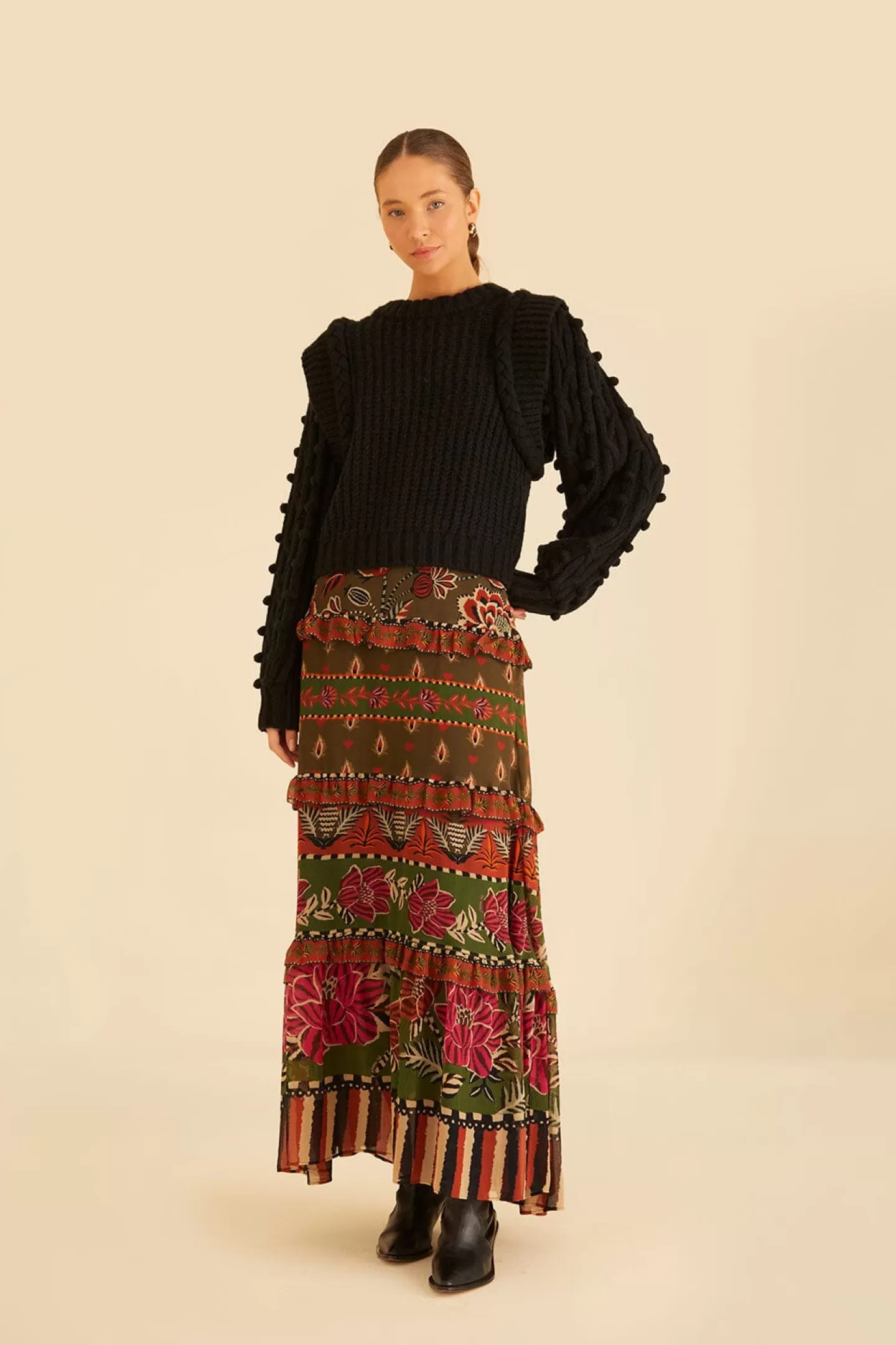 FARM Rio  BLACK BRAIDED SWEATER