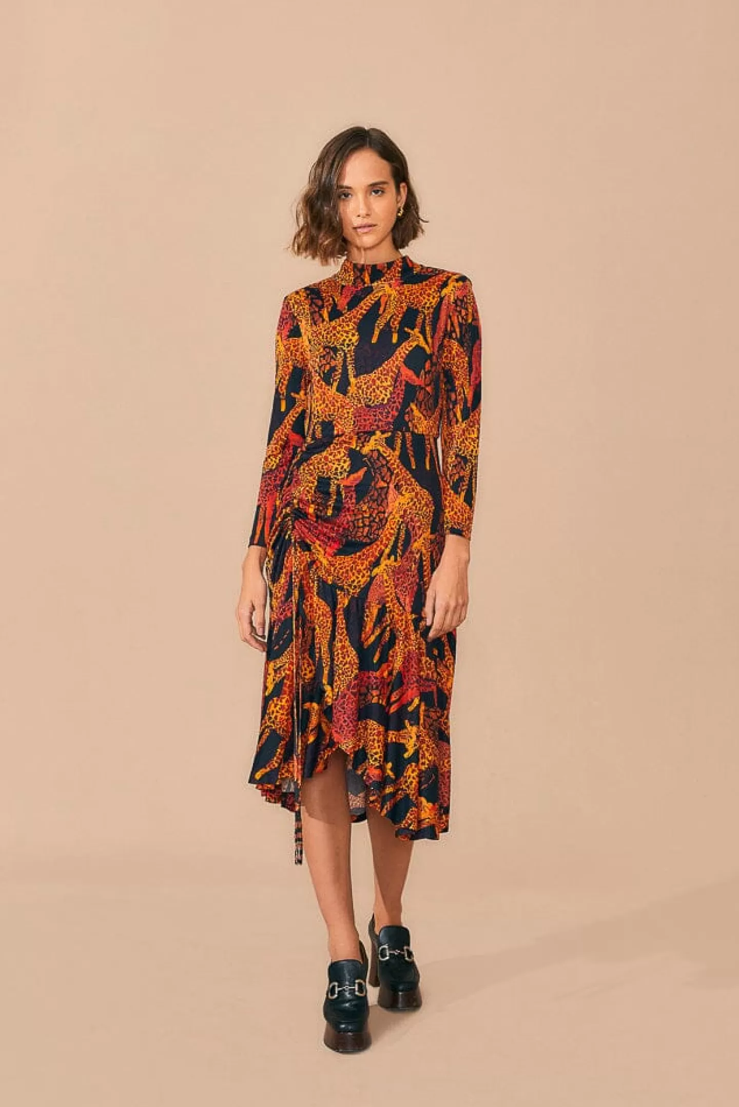 FARM Rio  BLACK GIRAFFES SLIT MIDI DRESS