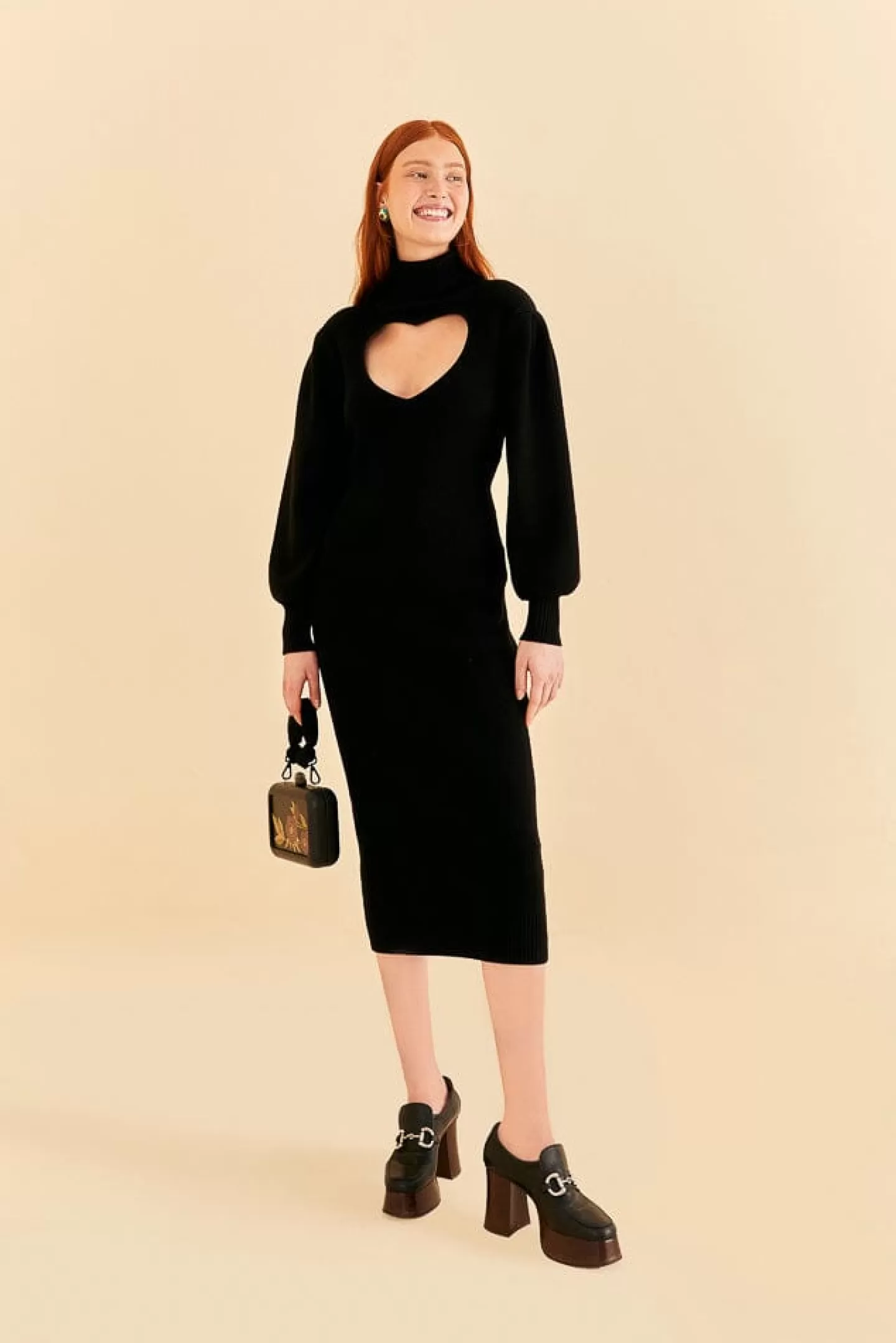 FARM Rio  BLACK HEART NECKLINE KNIT DRESS