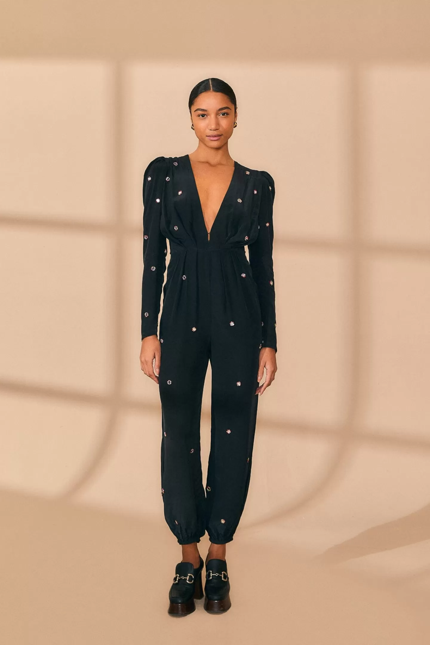 FARM Rio  BLACK MIRROR EMBROIDERED JUMPSUIT