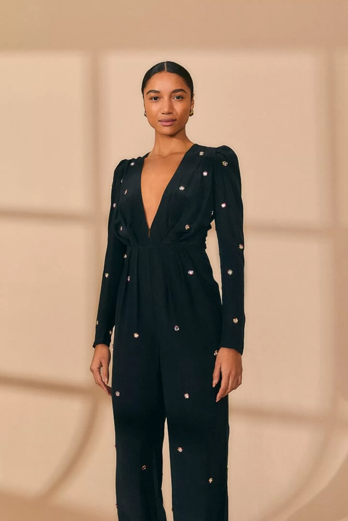 FARM Rio  BLACK MIRROR EMBROIDERED JUMPSUIT