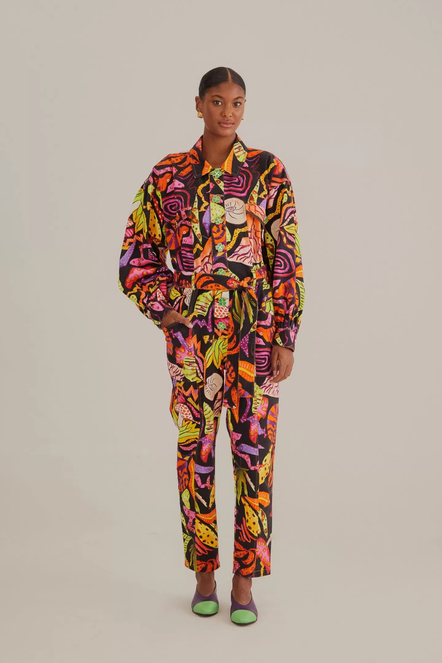 FARM Rio  BLACK PSYCHEDELIC GARDEN JUMPSUIT