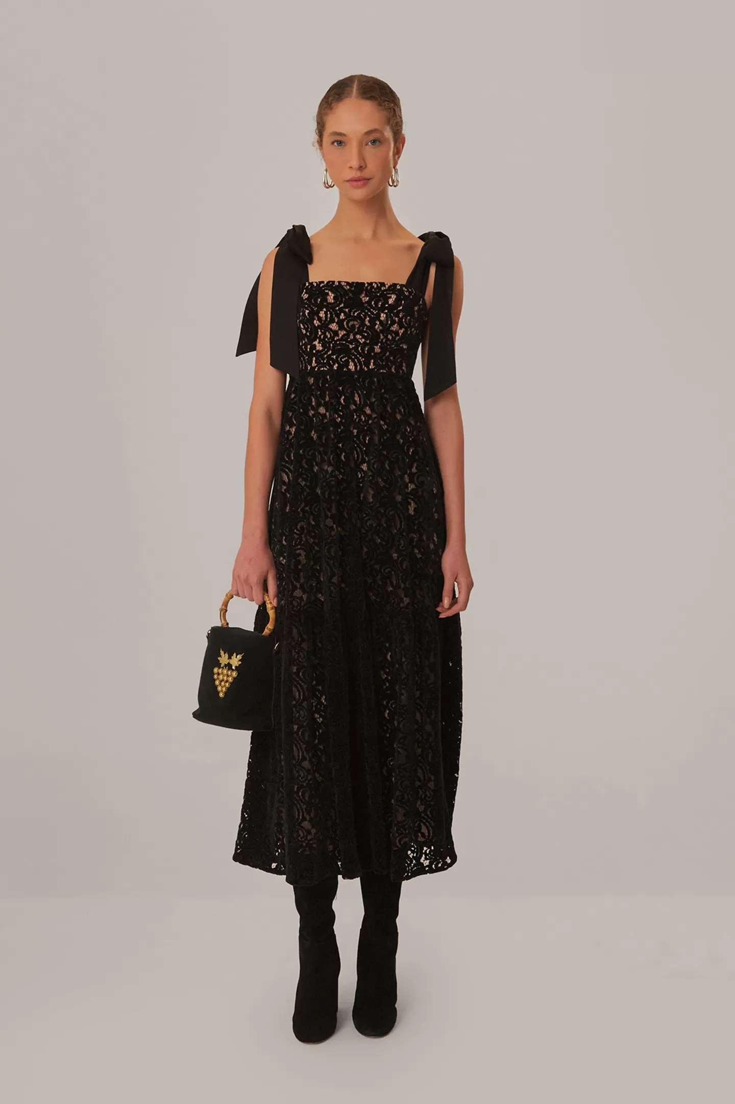 FARM Rio  BLACK VELVET LACE SLEEVELESS MAXI DRESS