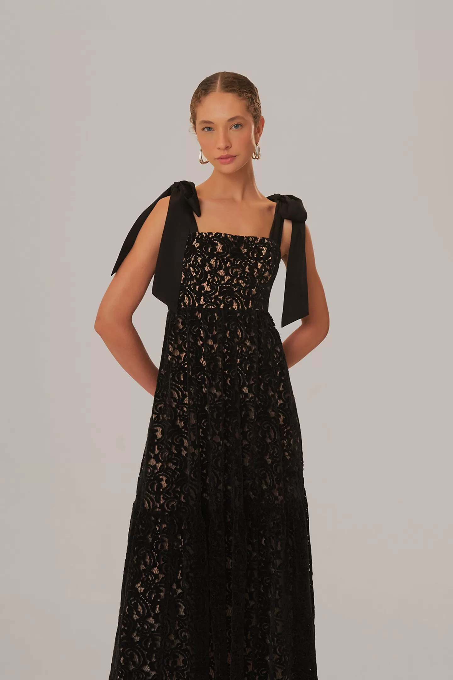 FARM Rio  BLACK VELVET LACE SLEEVELESS MAXI DRESS