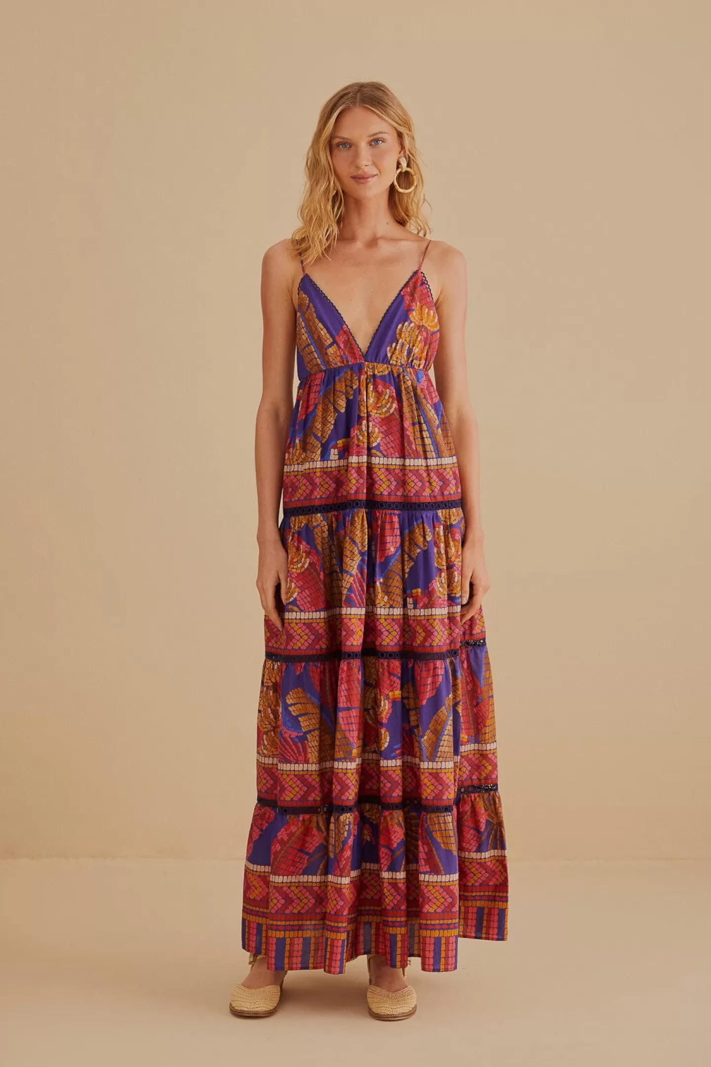 FARM Rio  BLUE FOREST MOSAIC SLEEVELESS MAXI DRESS