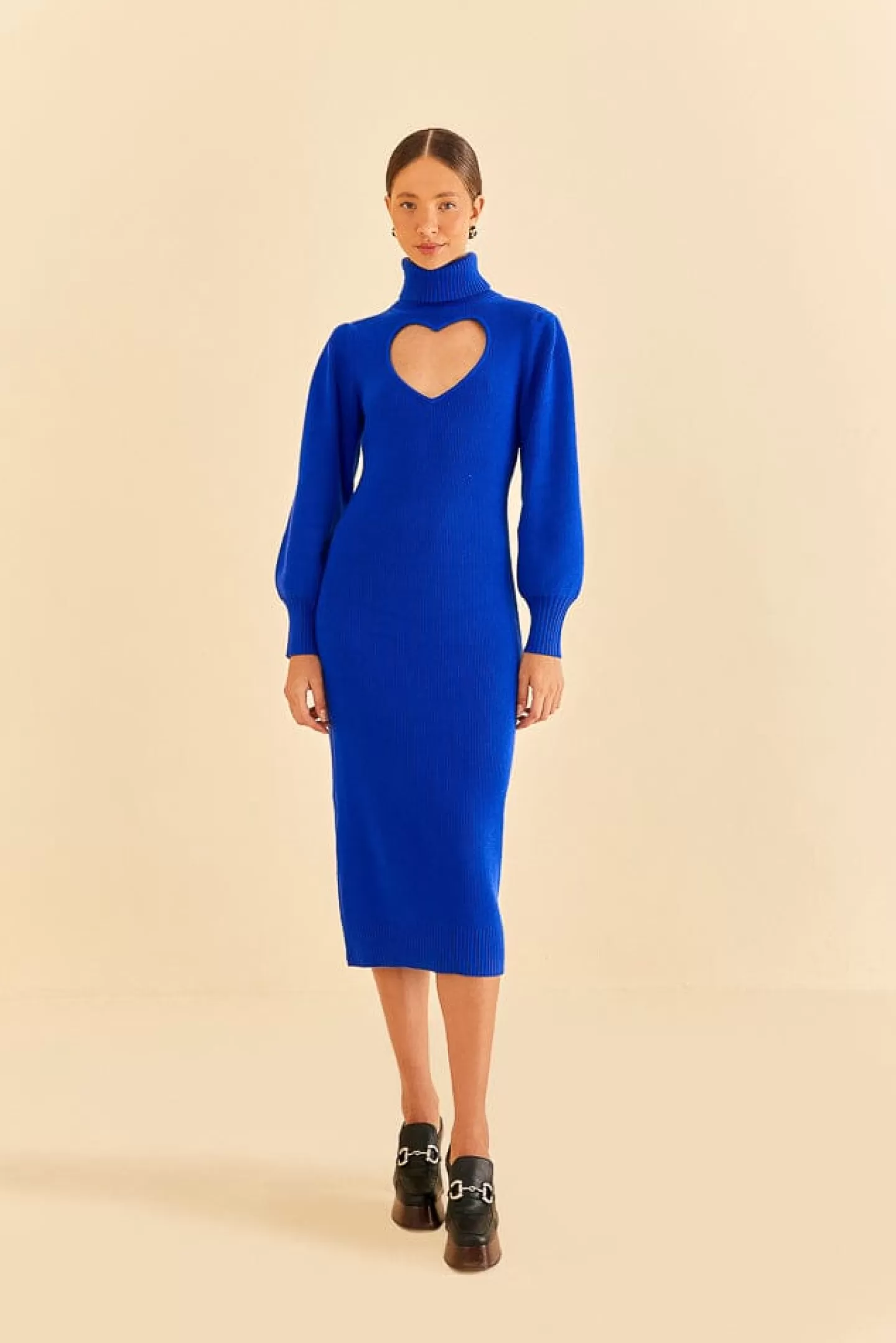 FARM Rio  BLUE HEART NECKLINE KNIT DRESS