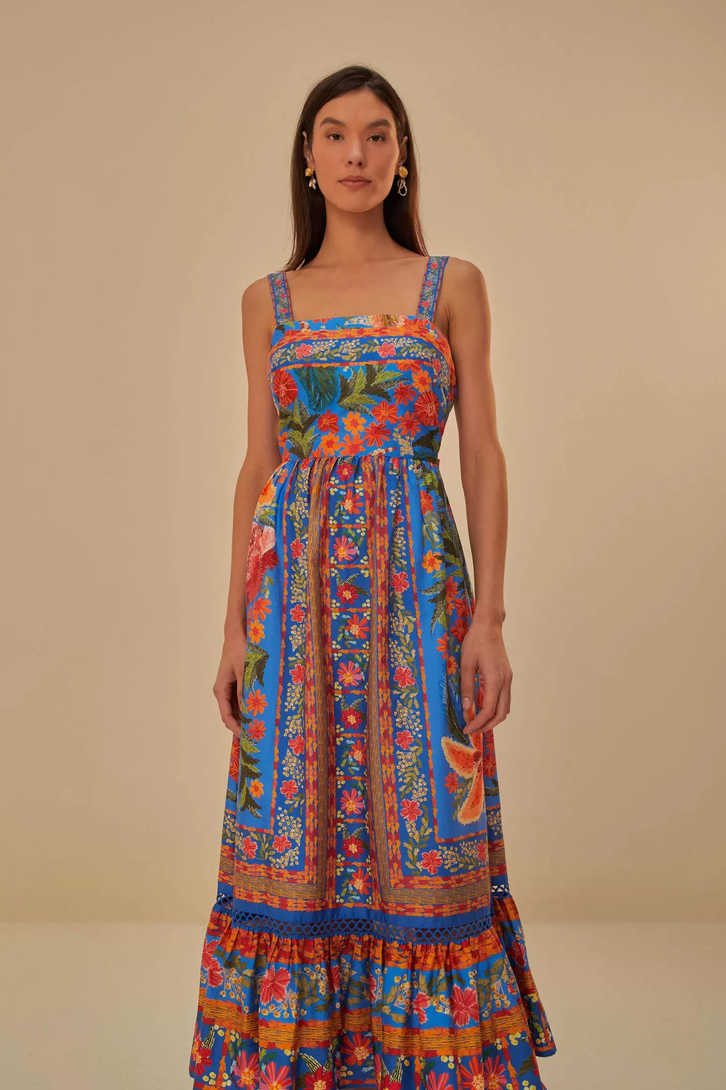 FARM Rio  BLUE STITCHED GARDEN MAXI DRESS