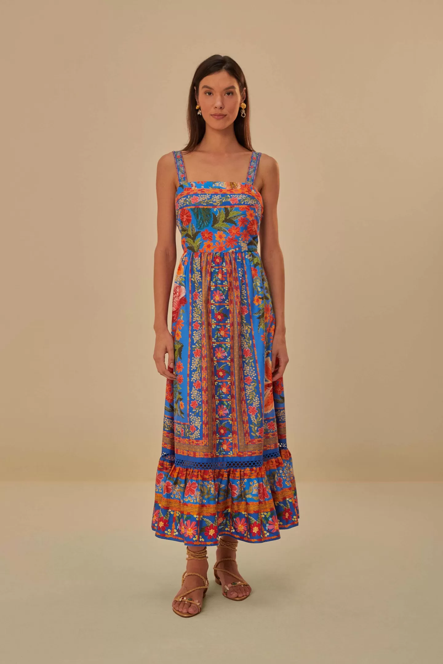 FARM Rio  BLUE STITCHED GARDEN MAXI DRESS