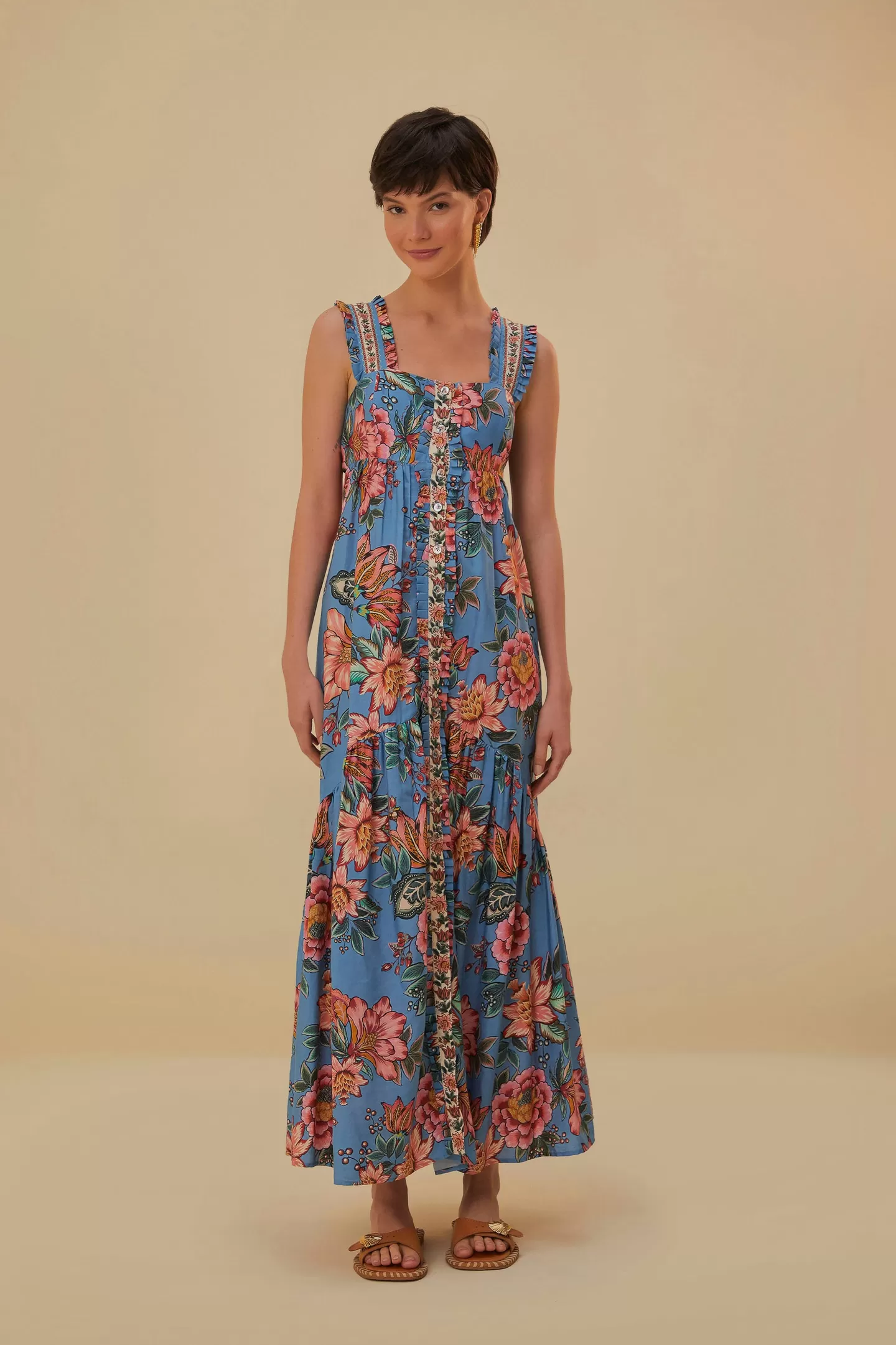 FARM Rio  BLUE WONDERFUL BOUQUET SLEEVELESS MAXI DRESS