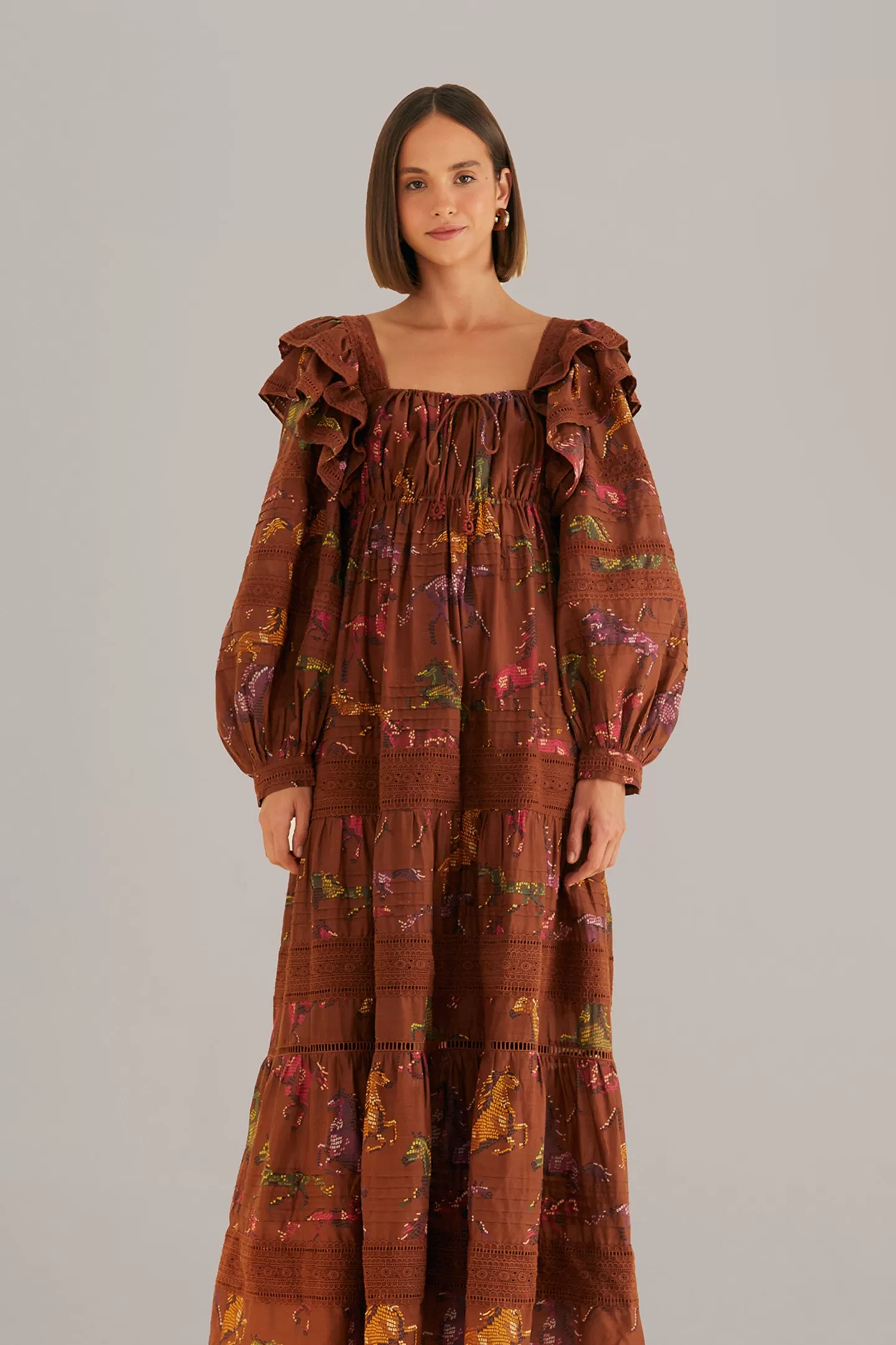 FARM Rio  BROWN DOTTED HORSES MAXI DRESS