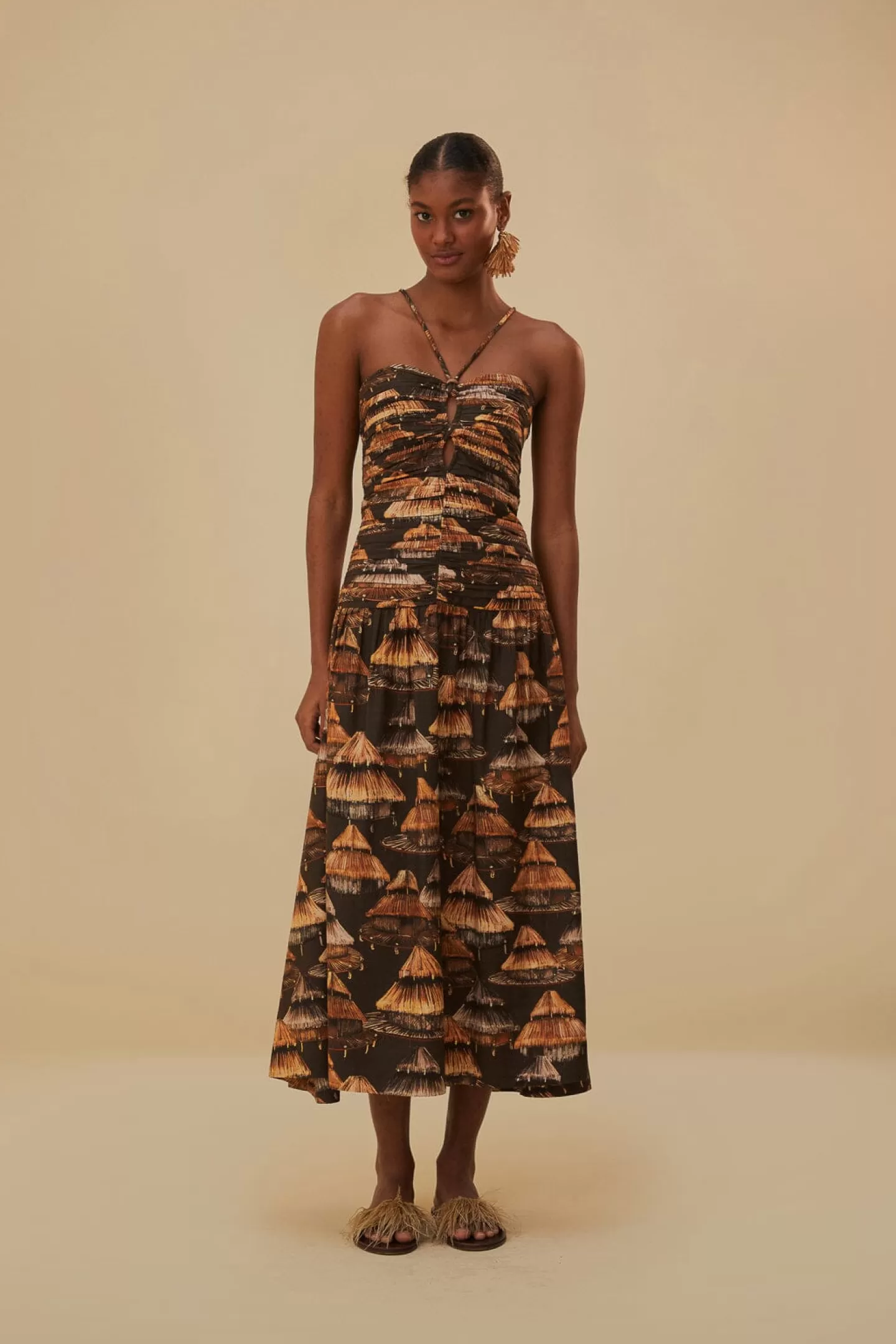 FARM Rio  BROWN SHUHU MAXI DRESS SLEEVELESS