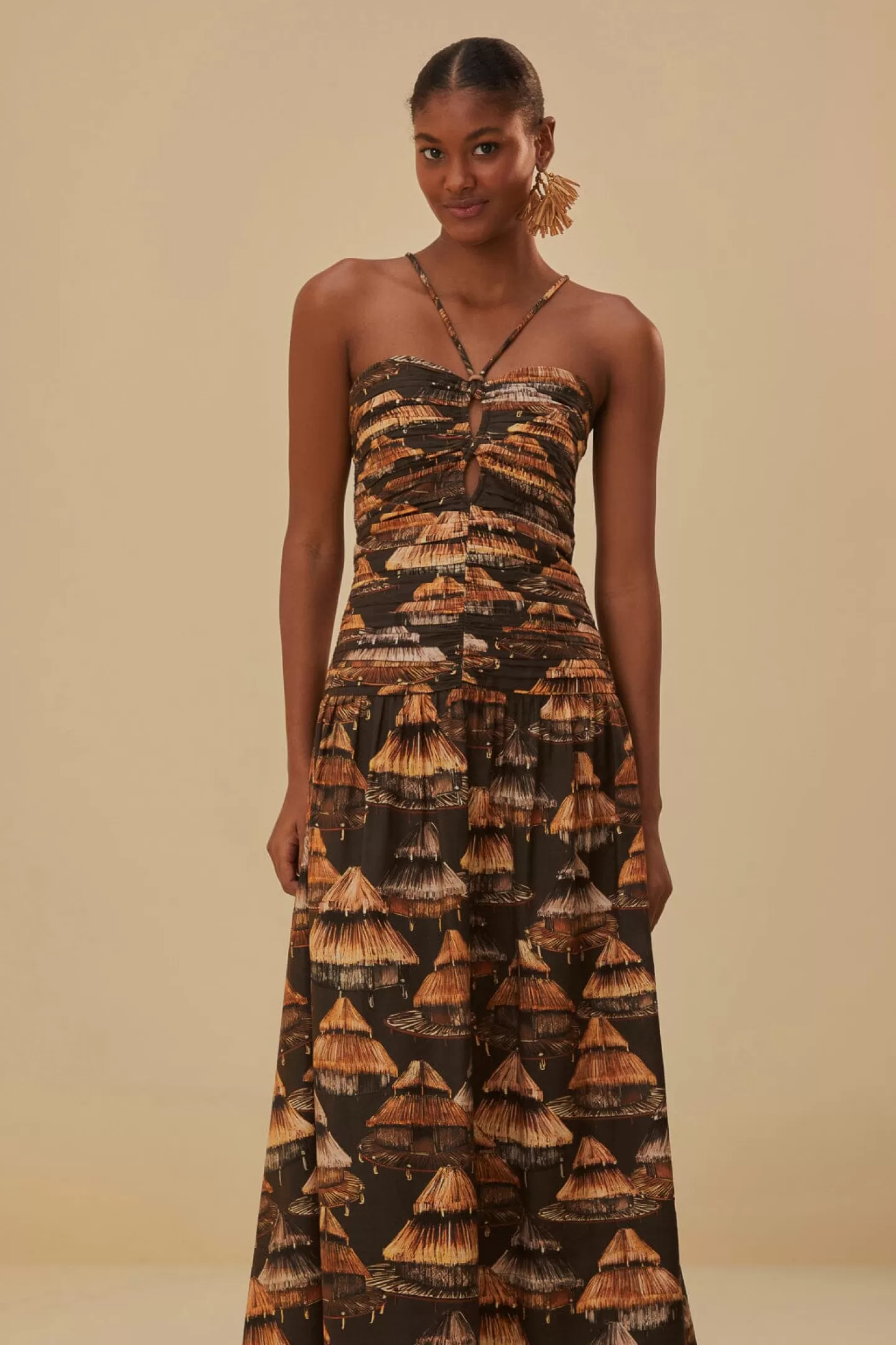 FARM Rio  BROWN SHUHU MAXI DRESS SLEEVELESS