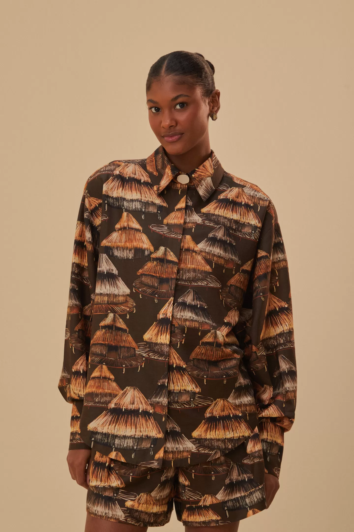 FARM Rio  BROWN SHUHU SHIRT LONG SLEEVES