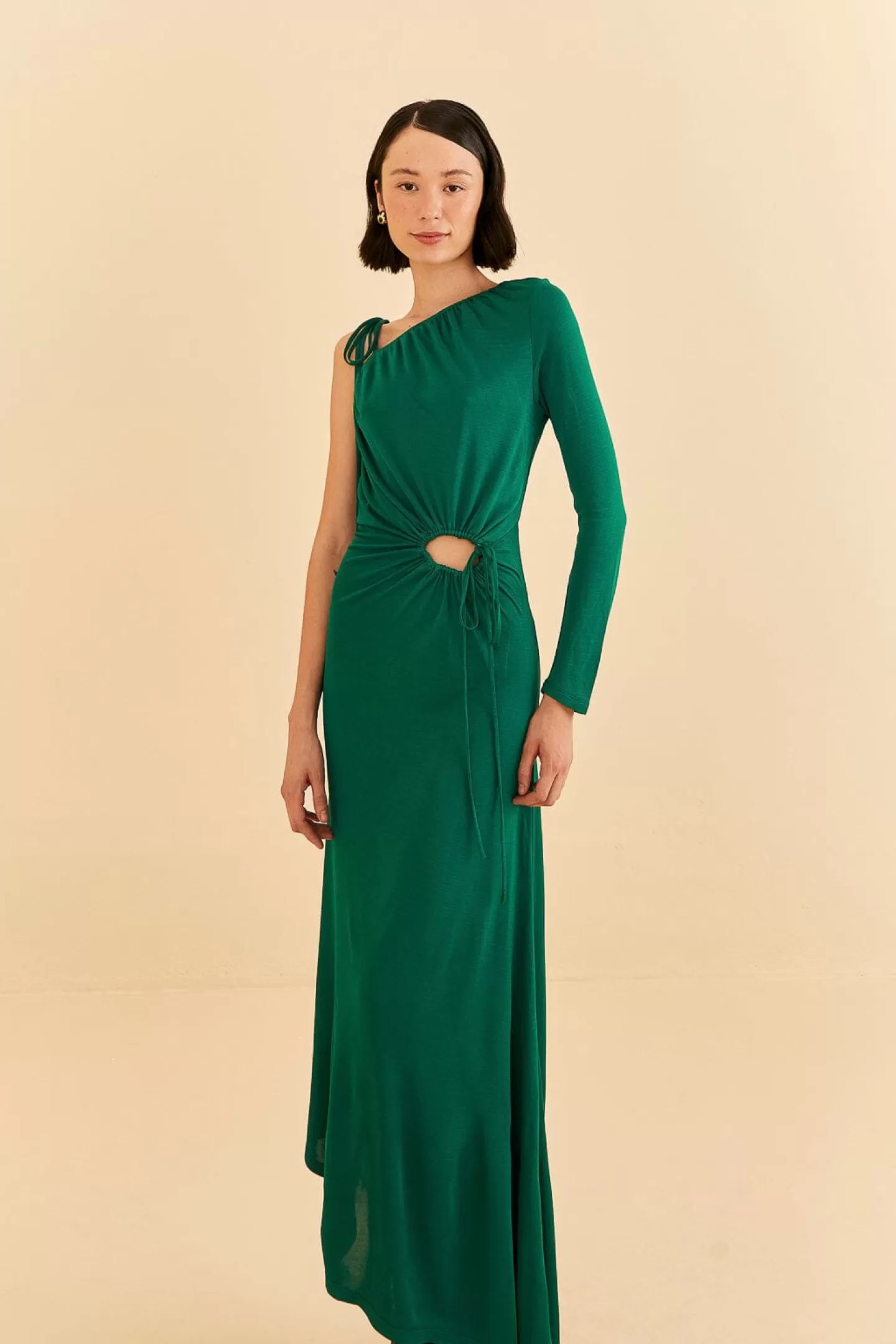 FARM Rio  EMERALD ONE SHOULDER MIDI DRESS