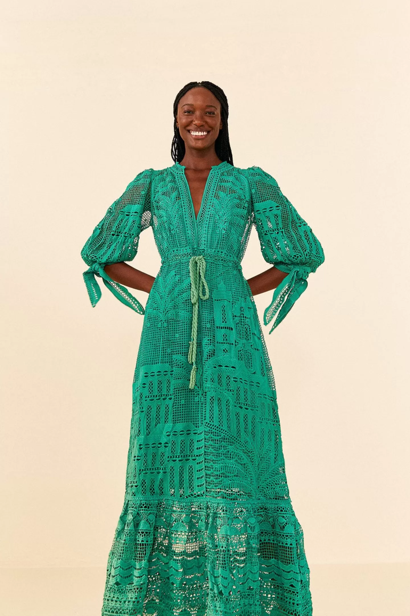 FARM Rio  GREEN MORADA BOA GUIPURE DRESS