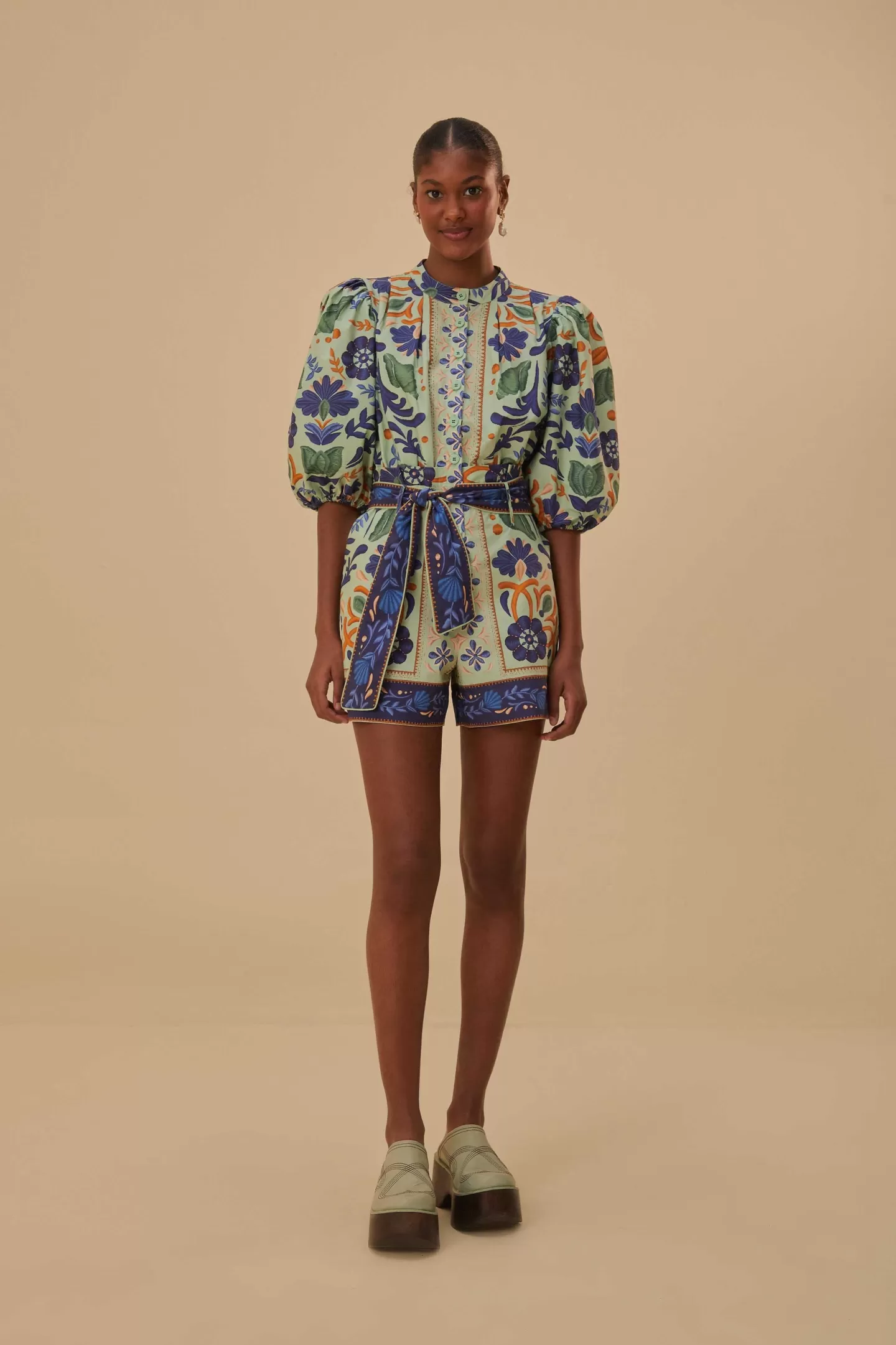 FARM Rio  GREEN OCEAN TAPESTRY BELTED ROMPER