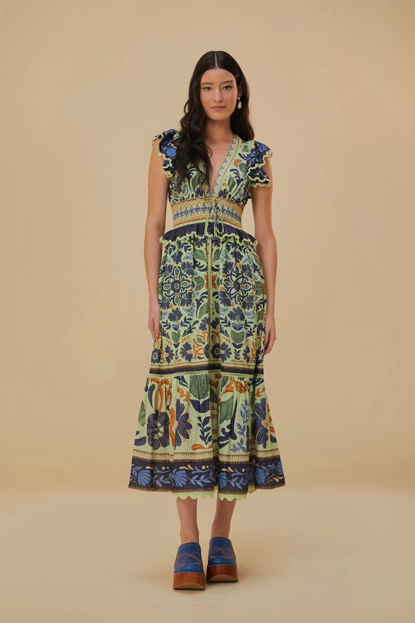 FARM Rio  GREEN OCEAN TAPESTRY MAXI DRESS