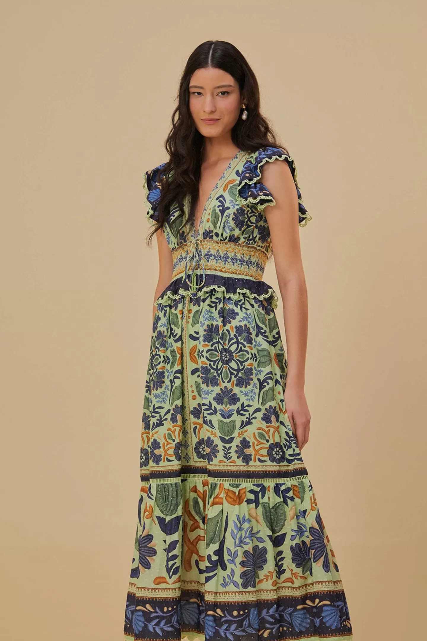 FARM Rio  GREEN OCEAN TAPESTRY MAXI DRESS