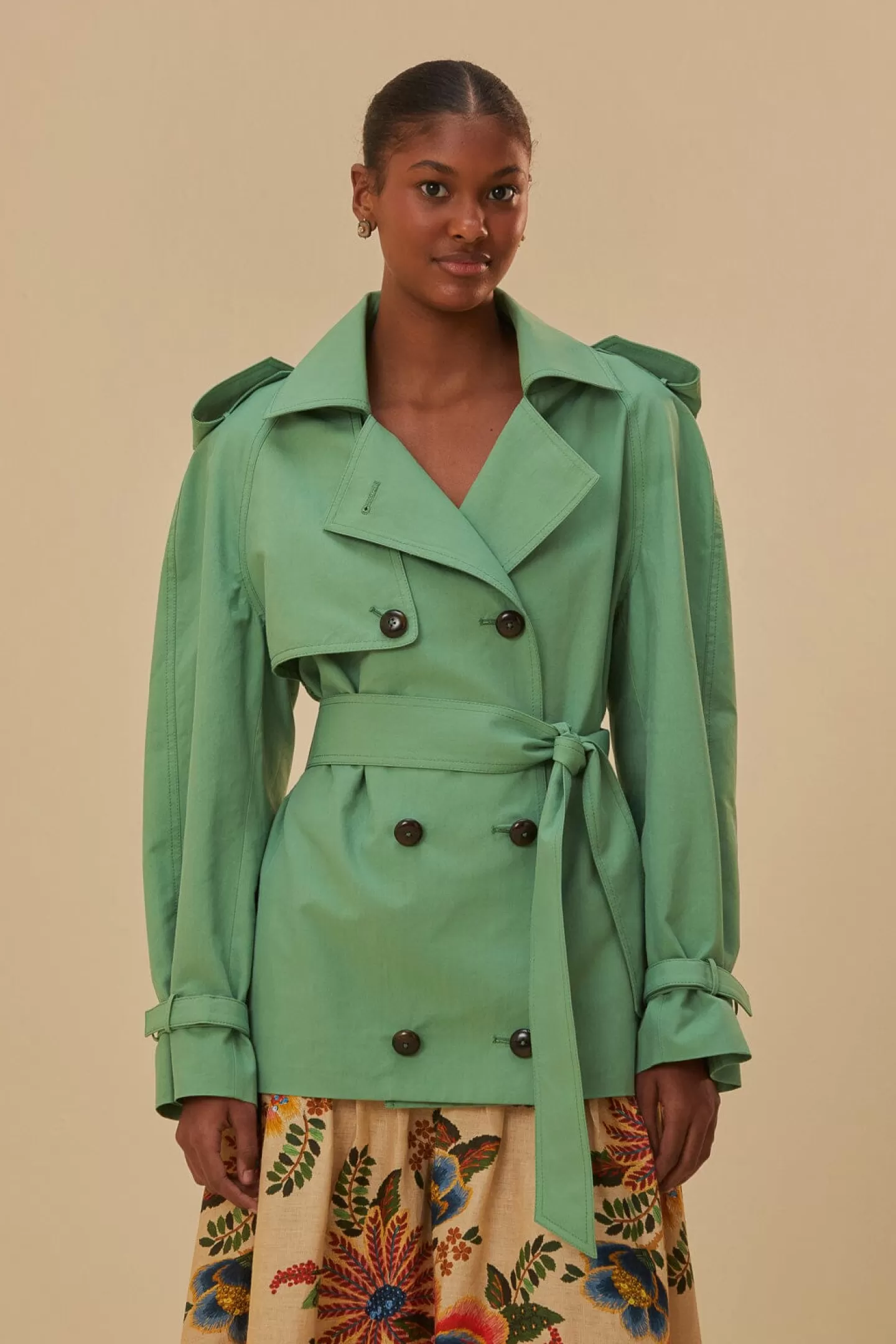 FARM Rio  GREEN SHORT TRENCH COAT