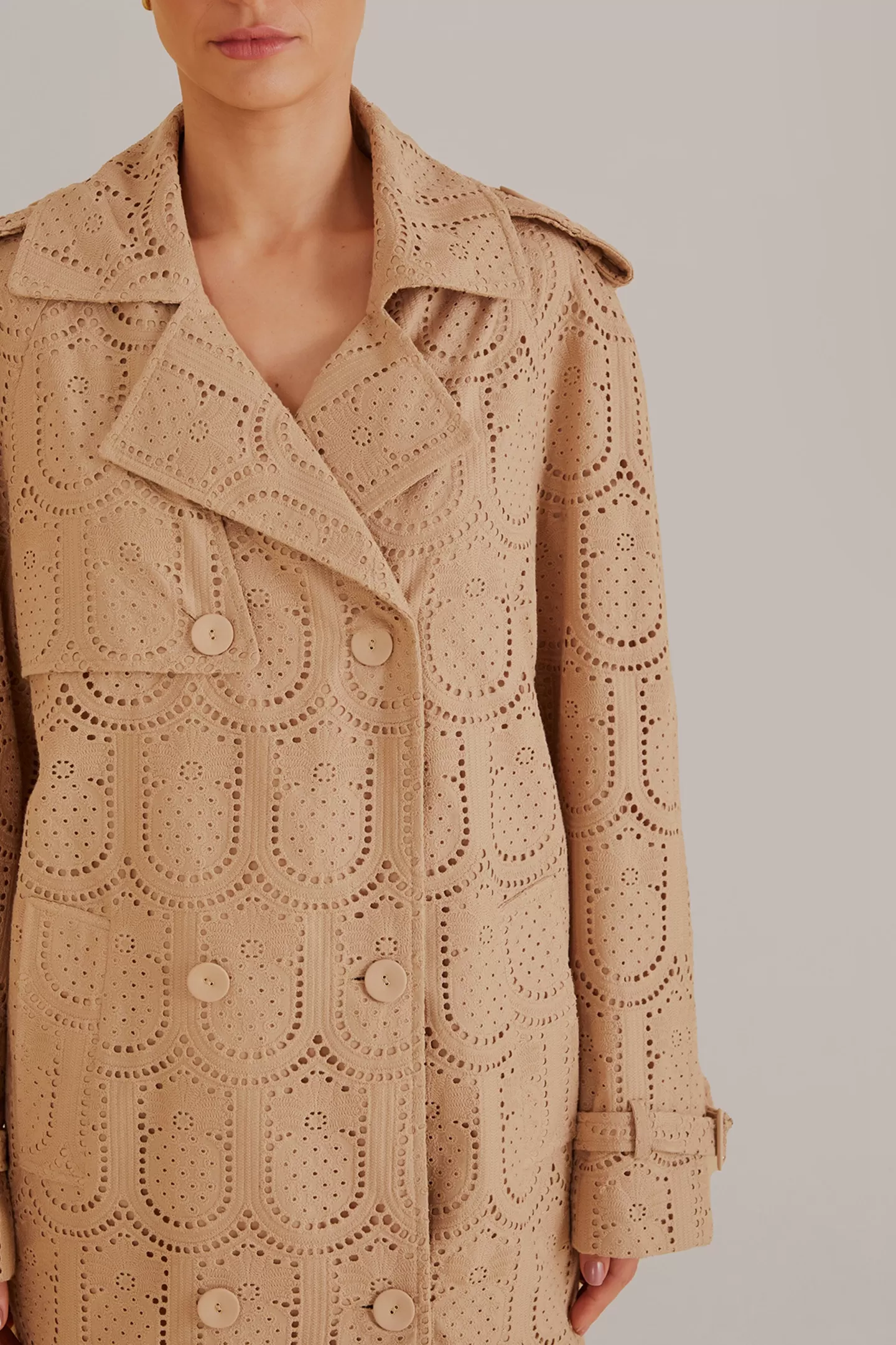 FARM Rio  KHAKI PINEAPPLE COTTON EYELET TRENCH COAT