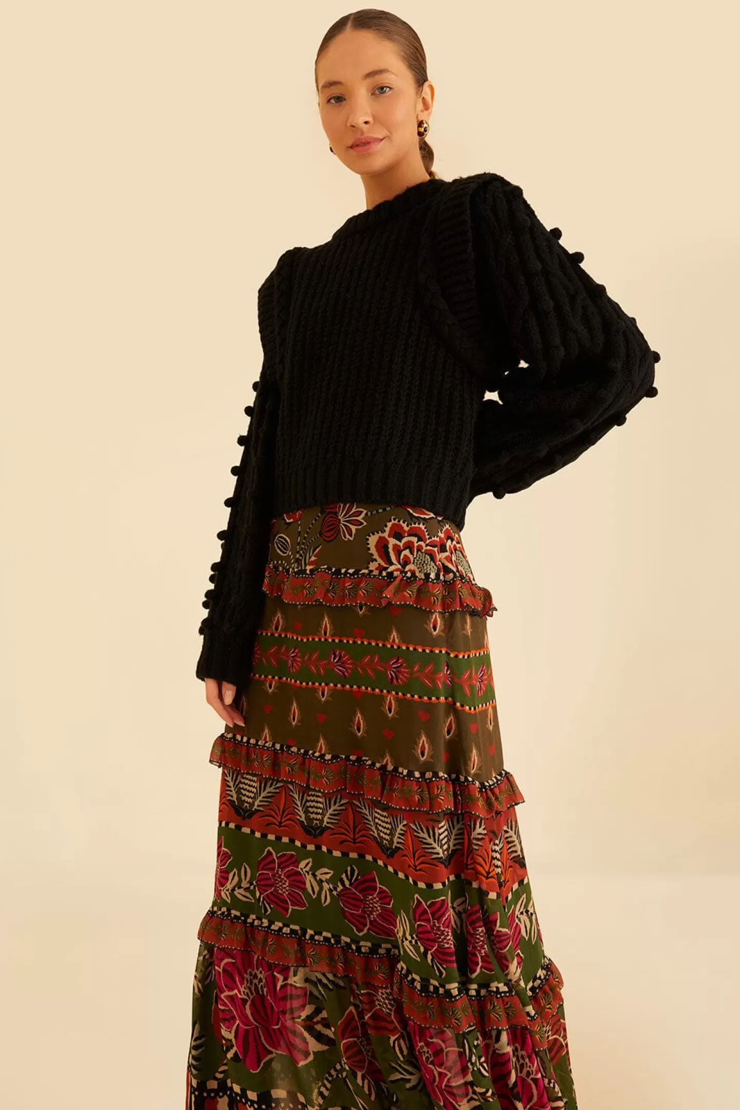 FARM Rio  MULTICOLOR AINIKA FLORAL GARDEN TIERED MAXI SKIRT