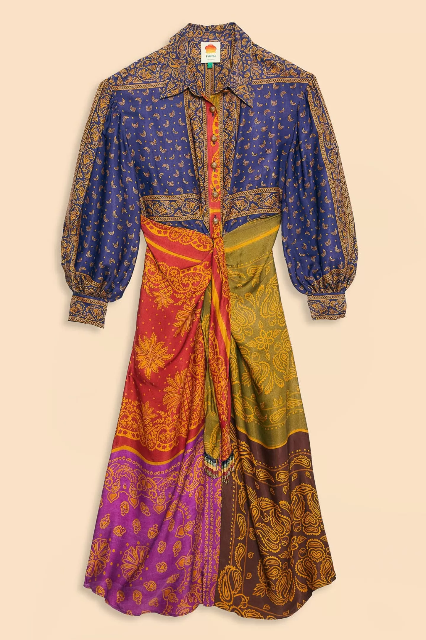 FARM Rio  MULTICOLOR BANDANA DREAM MIDI SHIRTDRESS