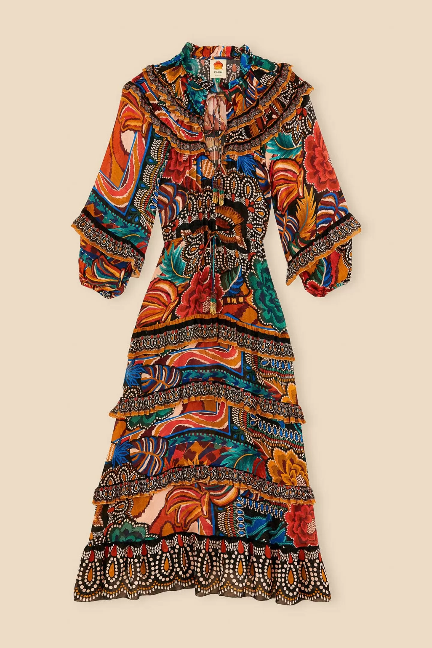 FARM Rio  MULTICOLOR FALL MIX MAXI DRESS