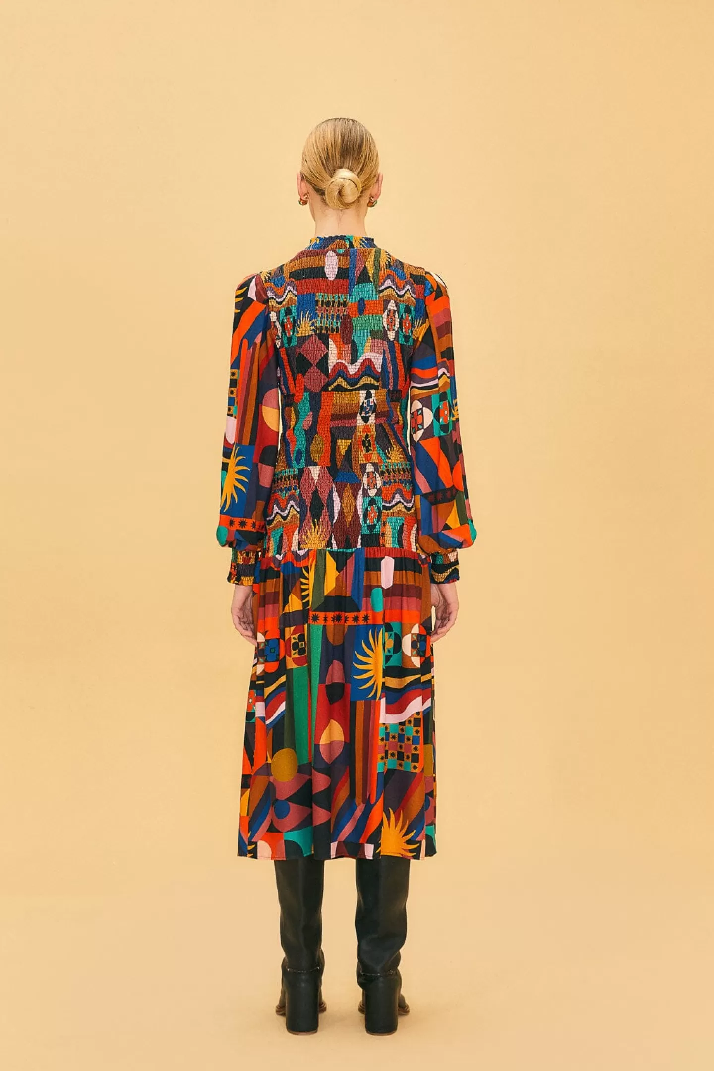 FARM Rio  MULTICOLOR TROPICAL SHAPES LENZING™ ECOVERO™ VISCOSE MIDI DRESS
