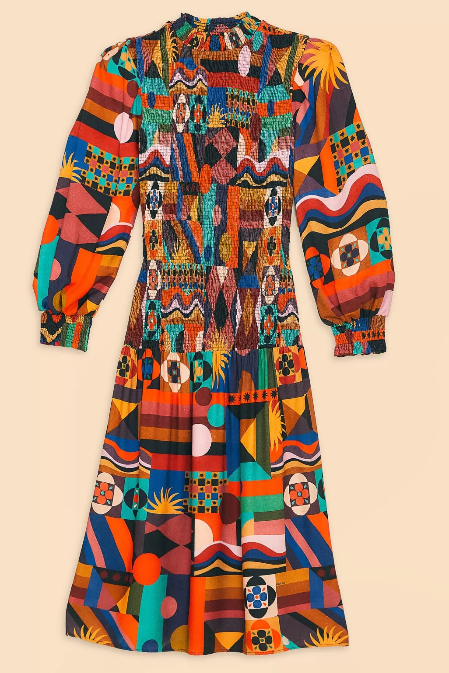 FARM Rio  MULTICOLOR TROPICAL SHAPES LENZING™ ECOVERO™ VISCOSE MIDI DRESS