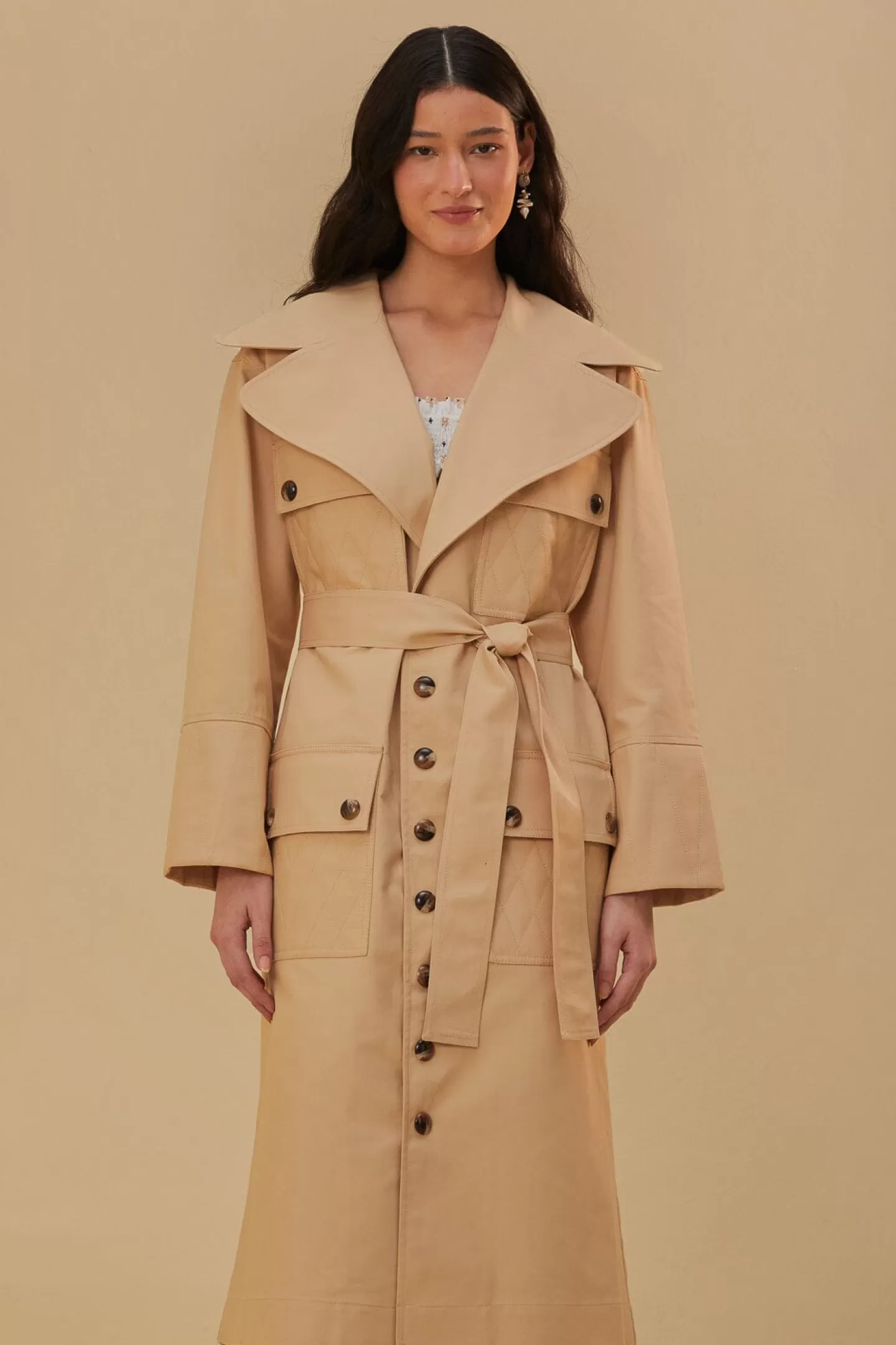 FARM Rio  POCKETS OVER NUDE TRENCH COAT