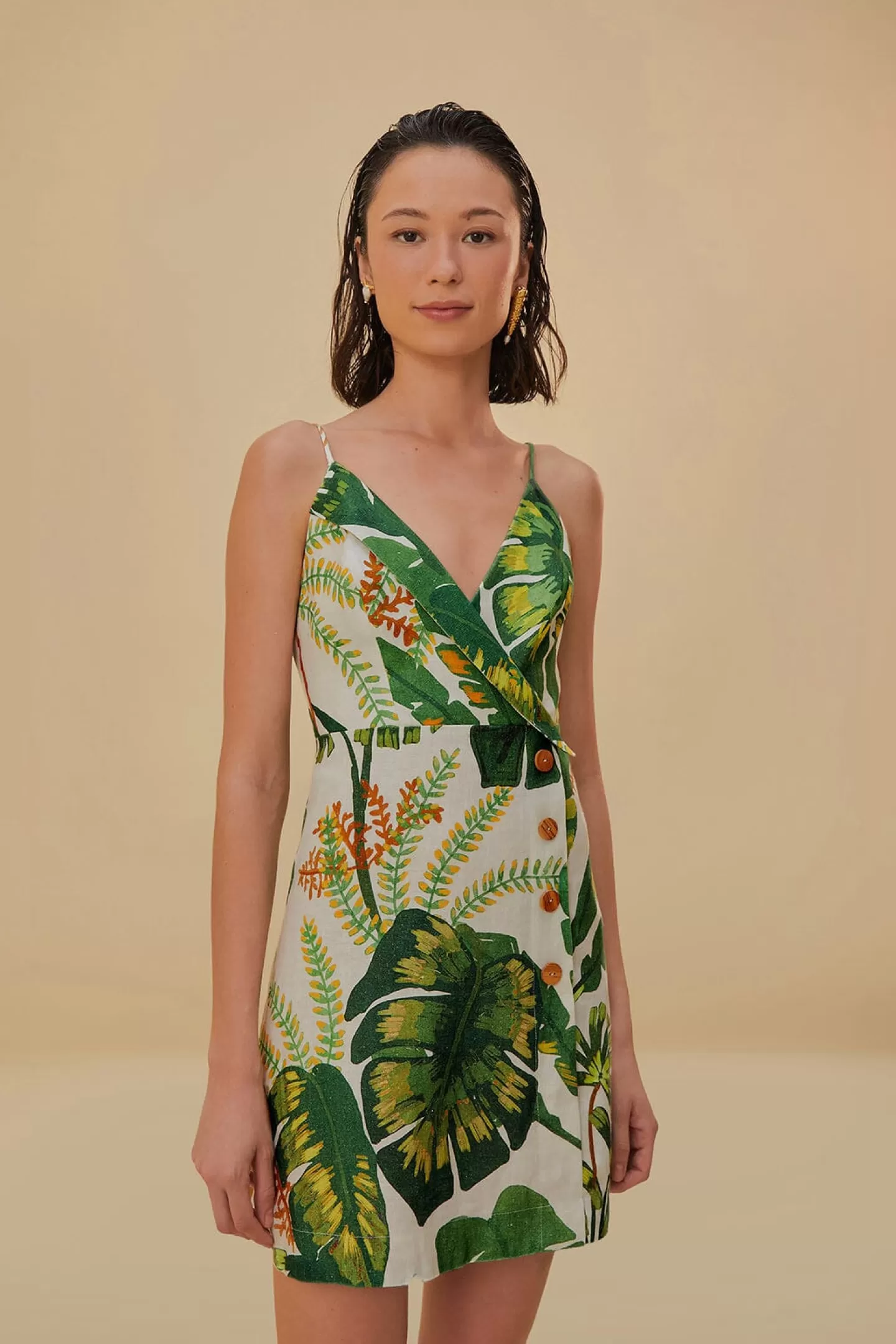 FARM Rio  TROPICAL FOREST OFF-WHITE MINI DRESS