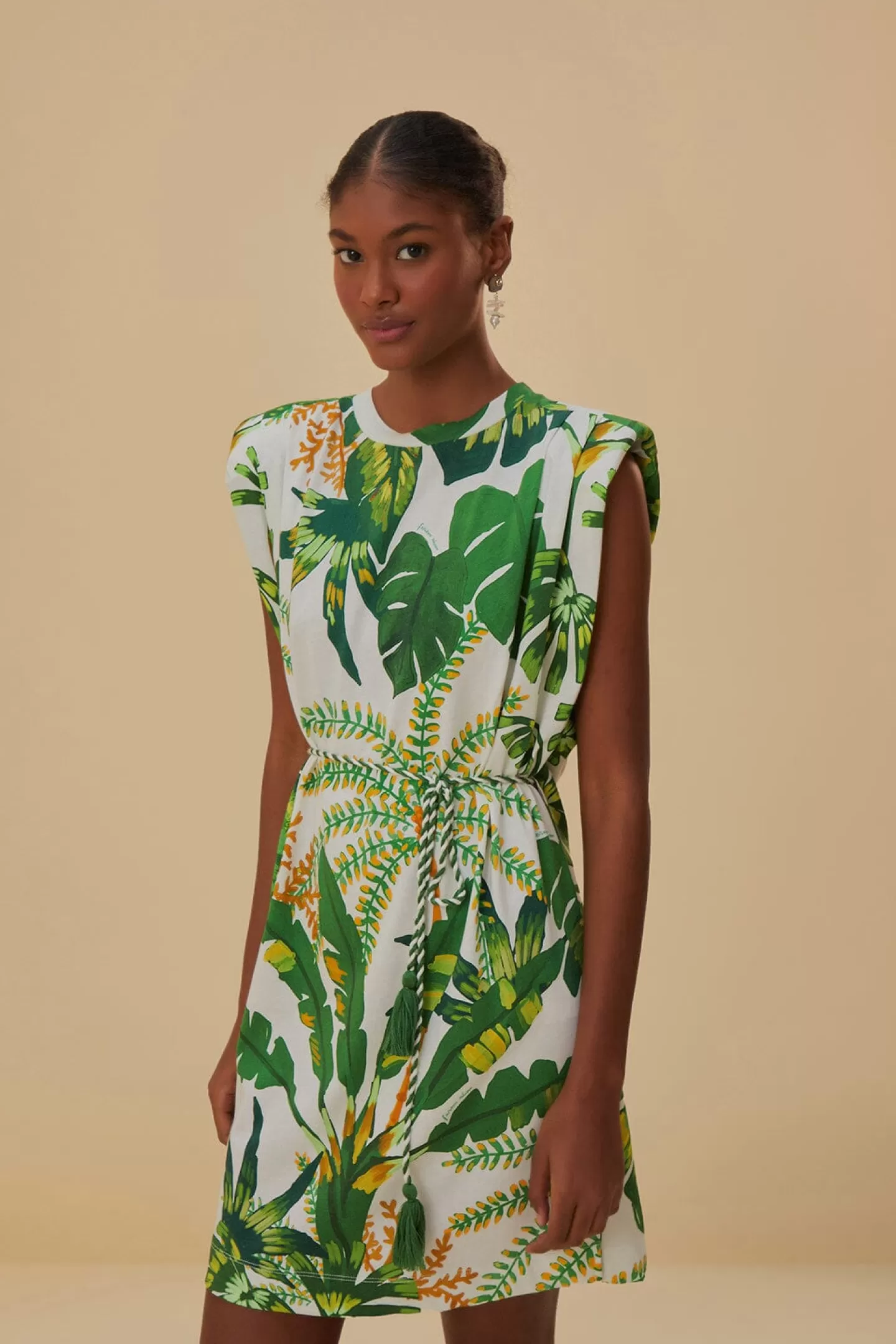 FARM Rio  TROPICAL FOREST OFF-WHITE T-SHIRT DRESS